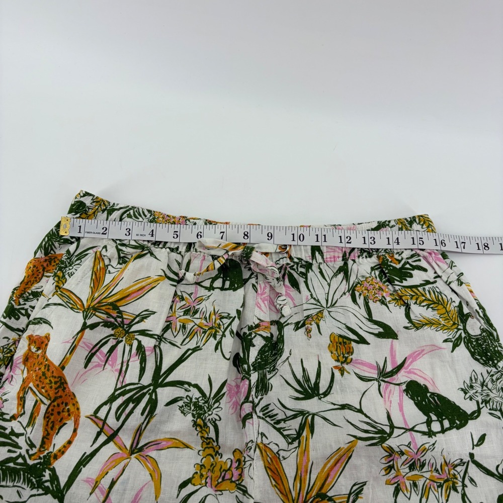 Rachel Zoe Womens Large White Tropical Jungle Linen Drawstring Shorts Leopard - Picture 4 of 6